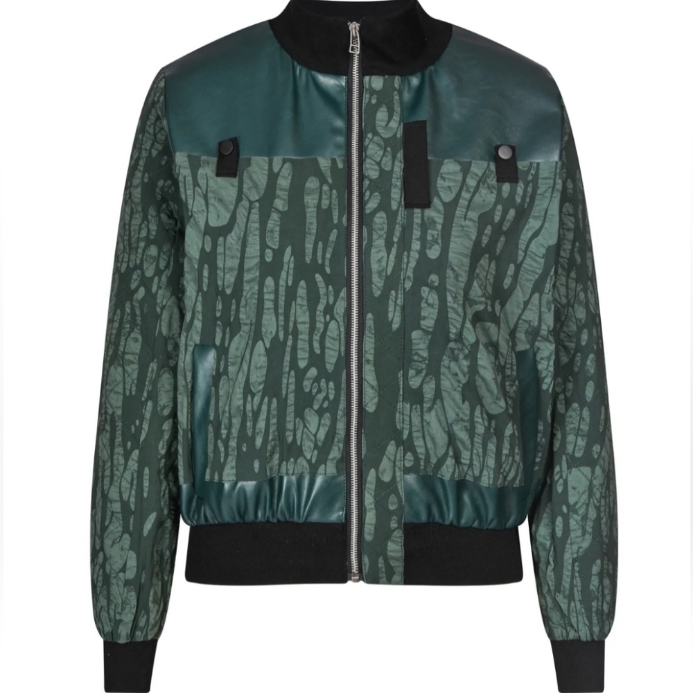 NU DENMARK Multimedia Green Patterned Bomber‎ Jacket. Sz S. NWT